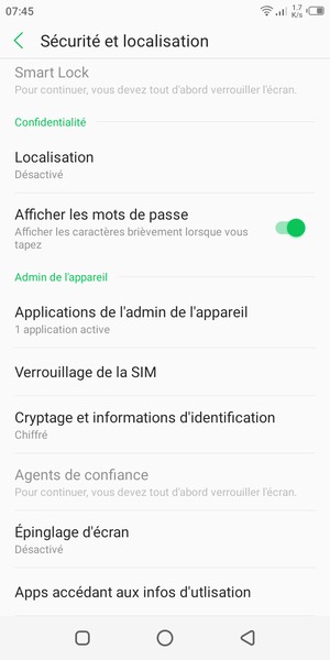 Faites défiler et sélectionnez Verrouillage de la SIM