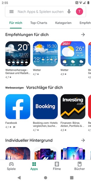 Wählen Sie die Suchleiste