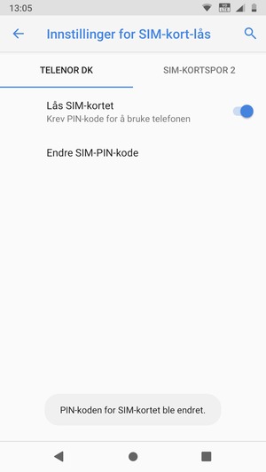 Din PIN-kode er endret