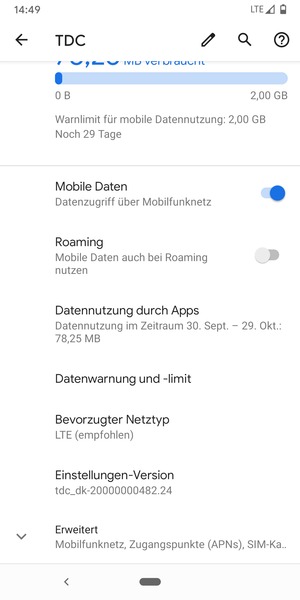 Um das Netzwerk zu wechseln, falls Probleme auftreten, scrollen Sie und wählen Sie Erweitert