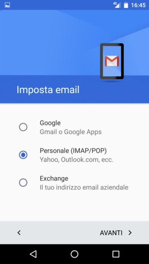 Seleziona Personale (IMAP/POP) e poi AVANTI