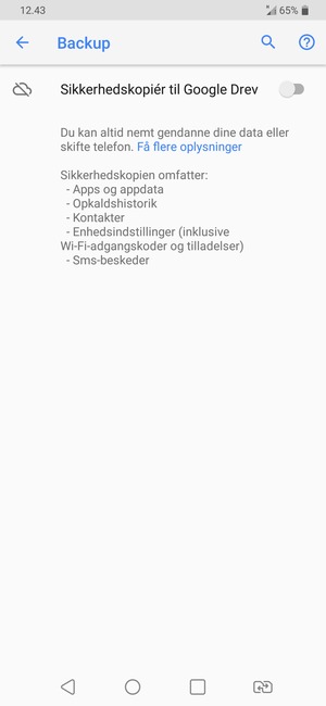 Aktiver Sikkerhedskopiér til Google..