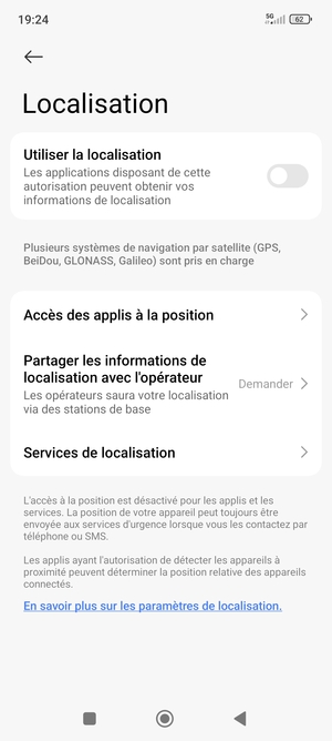 Désactiver le Utiliser la localisation