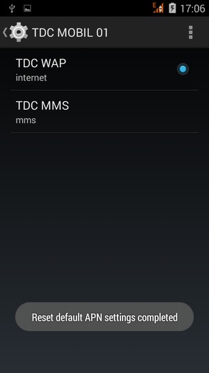 Your phone will reset to default Internet and MMS settings