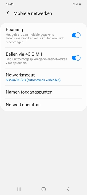 Schakel Roaming in of uit