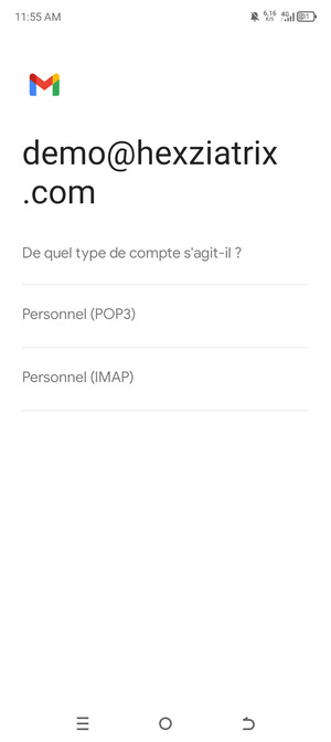 Sélectionnez Personnel (POP3) ou Personnel (IMAP)
