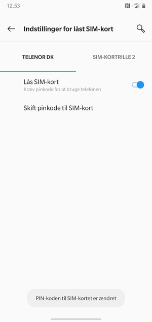 Din Pinkode til SIM-kort er nu ændret