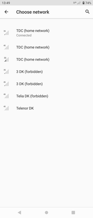 Select a network operator from the list