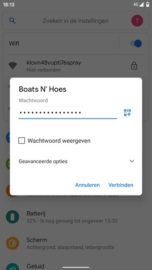 Voer het WiFi-wachtwoord in en selecteer Verbinden