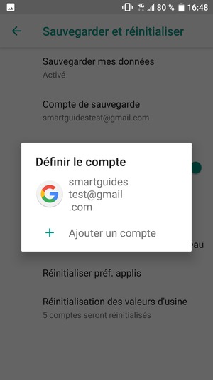 Sélectionnez votre compte de sauvegarde