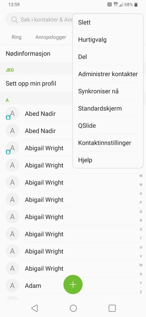 Velg Administrer kontakter