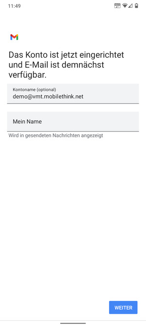 Geben Sie Ihrem Konto einen Namen und geben Sie Ihren Namen ein. Wählen Sie WEITER