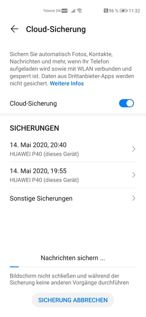 Warten Sie, bis das Erstellen der Sicherungskopie abgeschlossen ist
