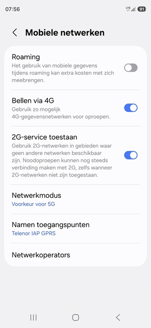 Om van netwerk te wisselen in geval van netwerkproblemen, selecteert u Netwerkoperators