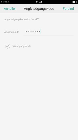 Indtast Wi-Fi adgangskoden og vælg Forbind