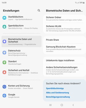Scrollen Sie und wählen Sie Biometrische Daten und Sicherheit