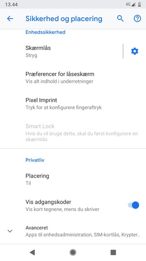 Scroll til og vælg Avanceret