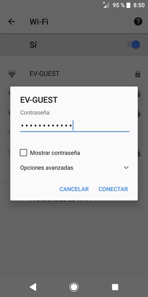 Introduzca la contraseña de Wi-Fi y seleccione CONECTAR