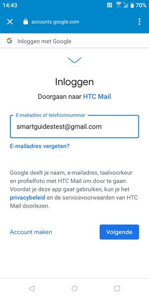 Voer uw Gmail adres in en selecteer Volgende