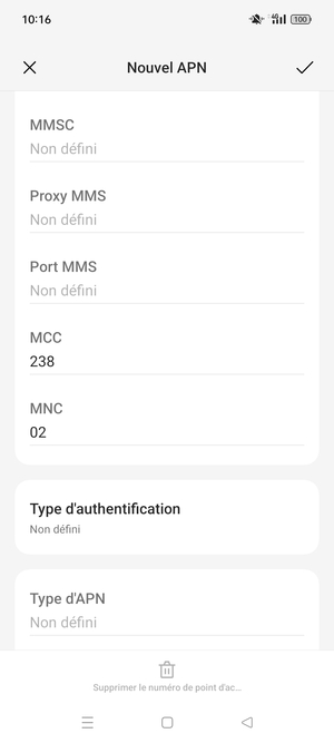 Faites défiler vers le bas et saisissez les informations Internet