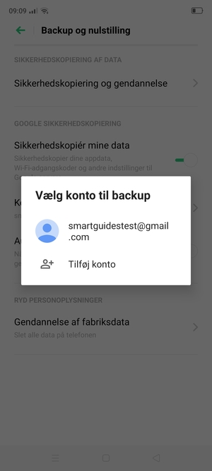 Vælg din sikkerhedskopi-konto
