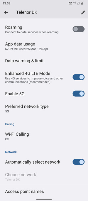 Scroll to and select Access point names