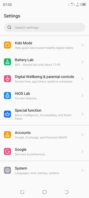 Scroll to and select System