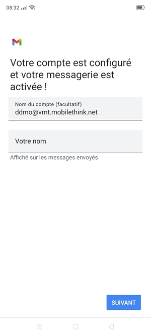 Donnez un nom à votre compte et saisissez votre nom. Sélectionnez SUIVANT