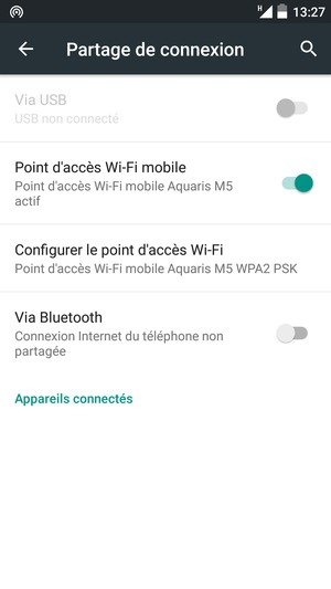 Votre téléphone est maintenant configuré pour être utilisé comme modem