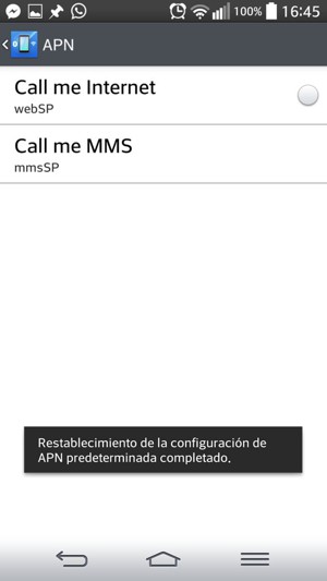 El teléfono se reiniciará con la configuración predeterminada de Internet y MMS