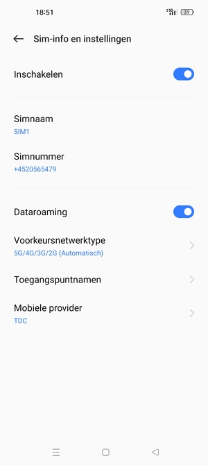Schakel Dataroaming in of uit