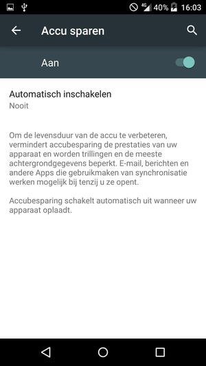 Schakel Accu sparen in