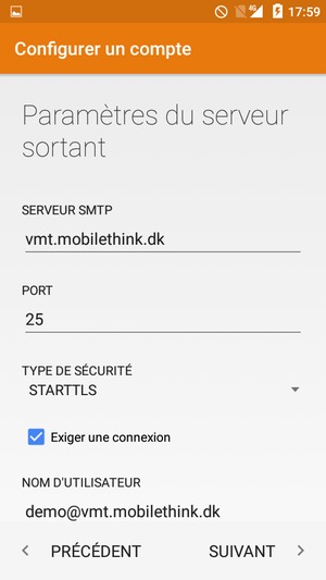Saisissez l'adresse du serveur sortant