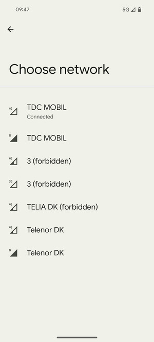 Select a network operator from the list