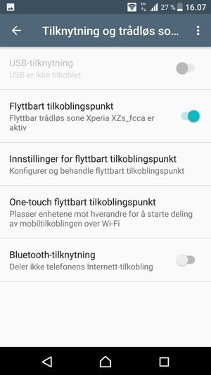 Telefonen din er konfigurert for bruk som et modem