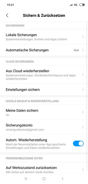 Wählen Sie Sicherungskonto