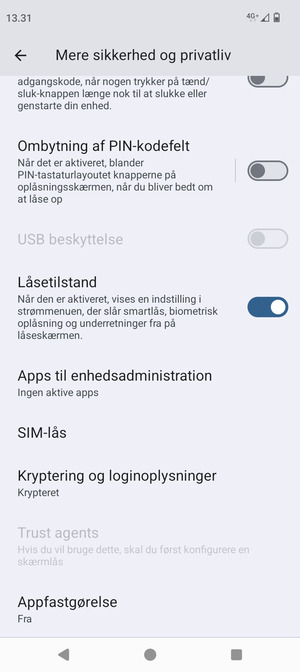 Scroll til og vælg SIM-lås