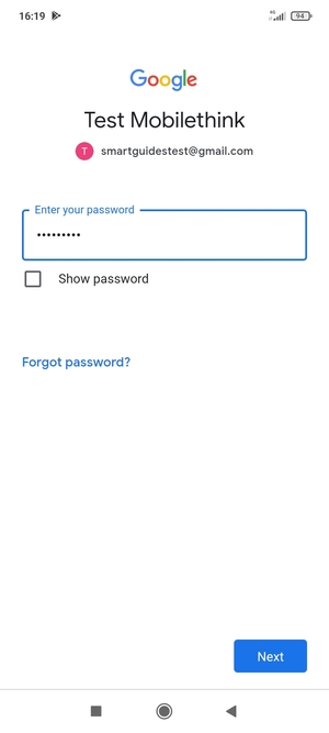 Enter your Gmail password and select Next