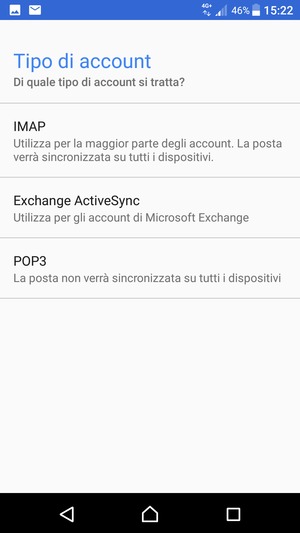 Seleziona IMAP o POP3