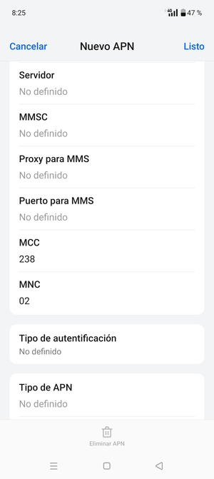 Desplácese hacia abajo e introduzca la información MMS