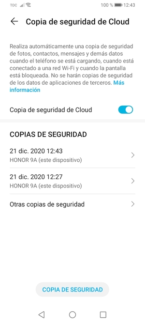 Seleccione la última copia de seguridad de la lista