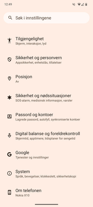 Bla til og velg Sikkerhet og personvern