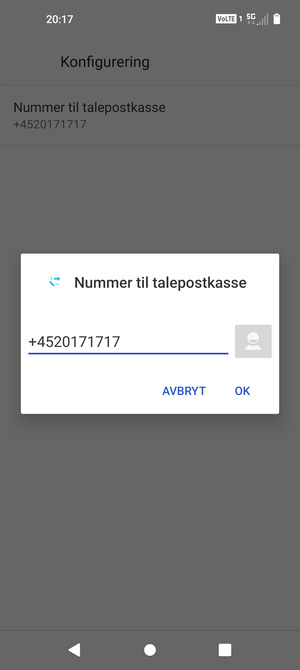 Skriv inn Nummer til talepostkasse og velg OK