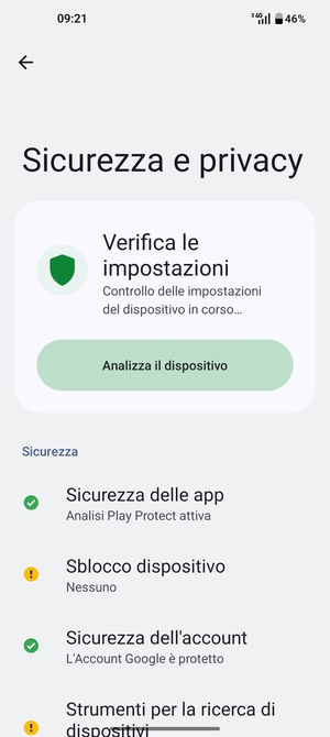 Per attivare il blocco dello schermo, vai al menu Sicurezza e privacy e seleziona Sblocco dispositivo
