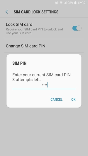 Enter your Current SIM card PIN and select OK