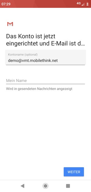 Geben Sie Ihrem Konto einen Namen und geben Sie Ihren Namen ein. Wählen Sie WEITER