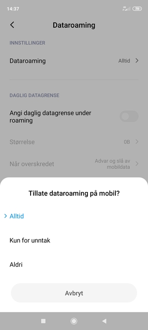 Velg ønsket alternativ