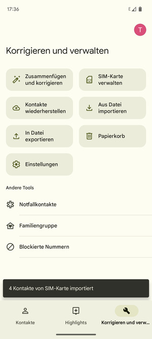 Ihre Kontakte werden in Ihrem Google Konto gespeichert und auf Ihrem Handy gespeichert, wenn Google das nächste Mal synchronisiert wird.