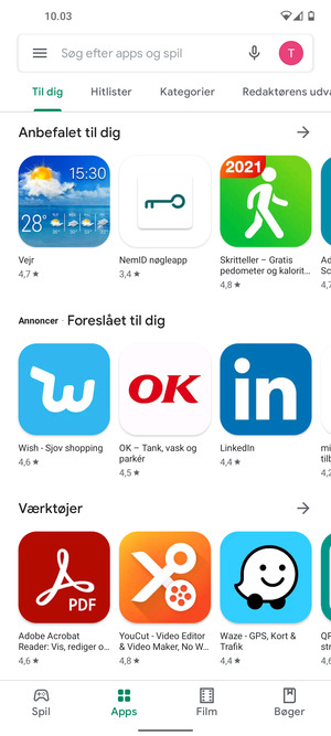 Vælg søgefeltet