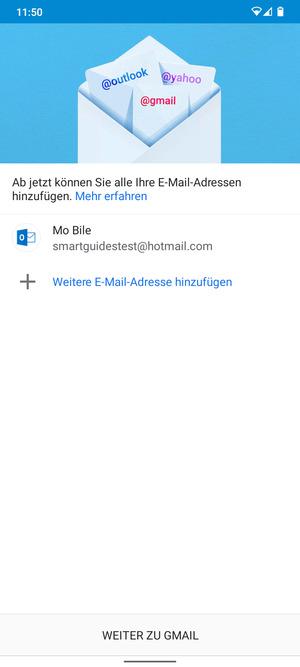 Wählen Sie WEITER ZU GMAIL